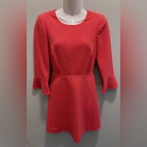 J. Crew Dress XS Flutter ruffle sleeve cuffs Textured Orange Classic Career 00
